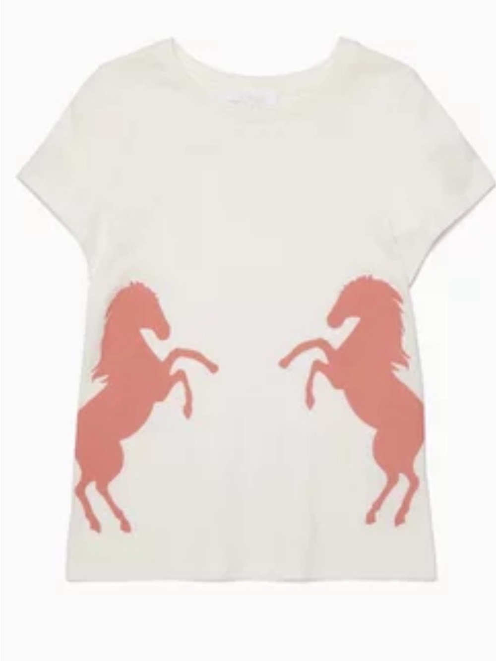 Chloe White Tee with Coral Horse Motifs